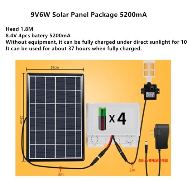 9V Solar Panel /5W 10W Solar Powered Water Pump/solar Pump with battery charge 5200mA 4400mA Fountain pump/fish tan - Image 4