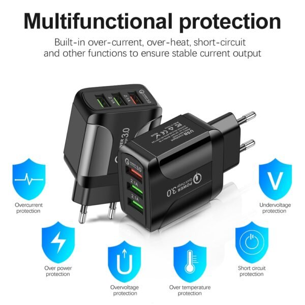 AIXXCO 5V 2A EU Plug LED Light 2 USB Adapter Mobile Phone Wall PD Charger Device Quick Charge QC 3.0 Mobile Charger Fast Charger - Image 3