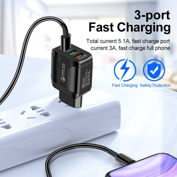 AIXXCO 5V 2A EU Plug LED Light 2 USB Adapter Mobile Phone Wall PD Charger Device Quick Charge QC 3.0 Mobile Charger Fast Charger - Image 5