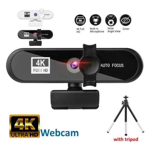 Computer Webcam USB Online Meeting PC Camera Wired Replacement Web Cam Camcorder Office Live Streaming Black 4K