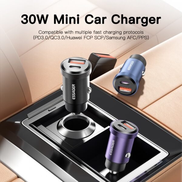 Essager 30W USB Car Charger Quick Charge4.0 QC PD 3.0 SCP 5A USB Type C Car Fast Charging For iPhone 14 13 Huawei Samsung Xiaomi - Image 2