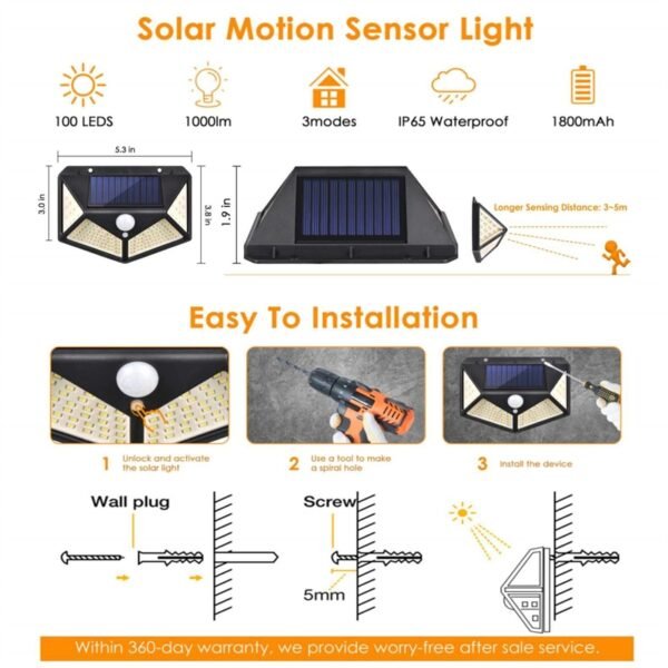 Newest Solar Lights Outdoor 100 LED Solar Sensor Motion Light 3 Modes Outdoor Solar Wireless Lamp IP65 Waterproof Wall Lights - Image 5