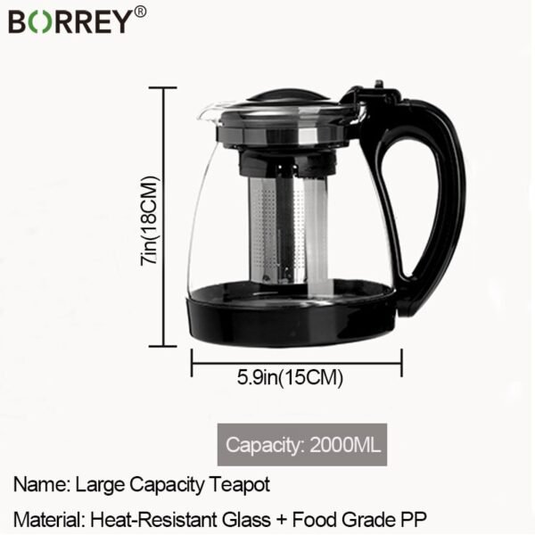 BORREY 2L Large Capacity Flower Tea pot Set Glass Transparent Cold kettle Cup Puer Teapot Office Home Tool With Filter Handle - Image 2