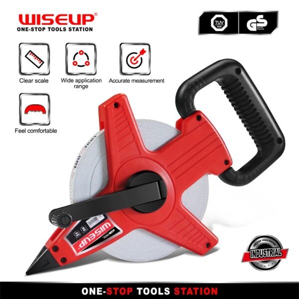 WISEUP Open Reel Fiberglass Tape Measure with Double Nylon Coated Fiberglass Blade for Carpenter, Construction hand tools