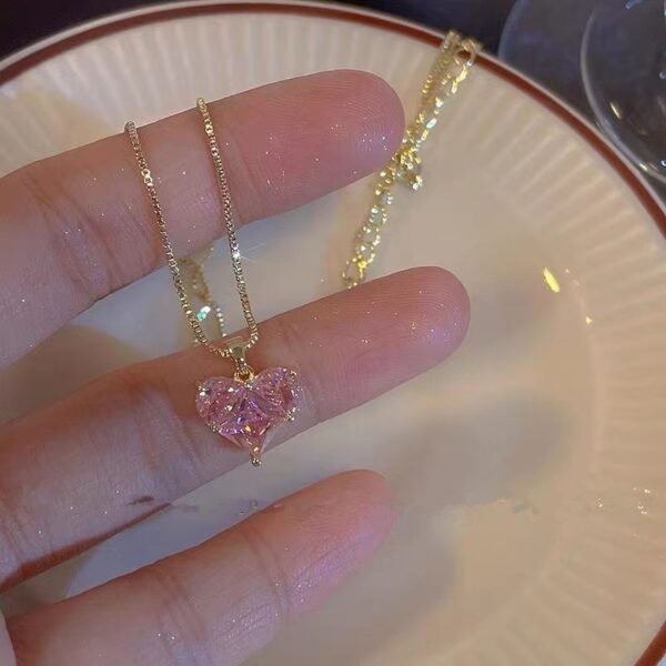2022 New Fashion Trend Unique Design Elegant Delicate Pink Love Zircon Clavicle Necklace Women Charms Female Jewelry Party Gift - Image 2