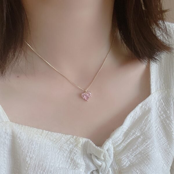 2022 New Fashion Trend Unique Design Elegant Delicate Pink Love Zircon Clavicle Necklace Women Charms Female Jewelry Party Gift - Image 4