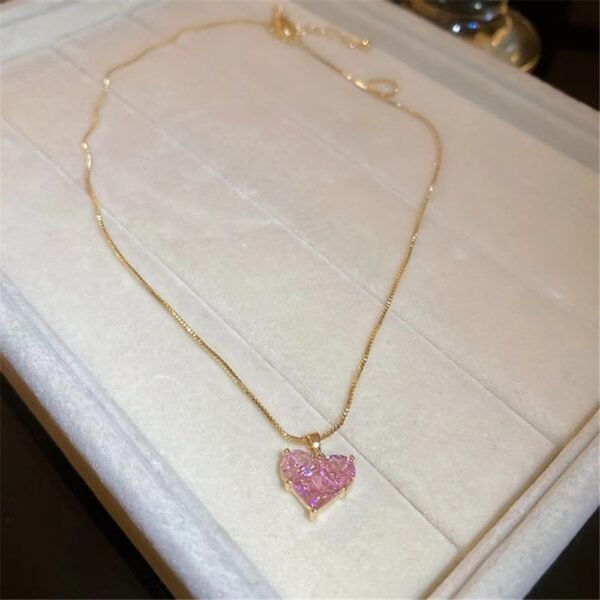 2022 New Fashion Trend Unique Design Elegant Delicate Pink Love Zircon Clavicle Necklace Women Charms Female Jewelry Party Gift - Image 5
