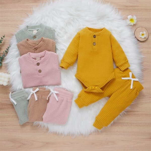4 Colors Newborn Baby Knitted Warm 2Pcs Suit Toddler Girl Boy Long Sleeve Romper Tops Pants Fall Winter Homewear 2021 - Image 6