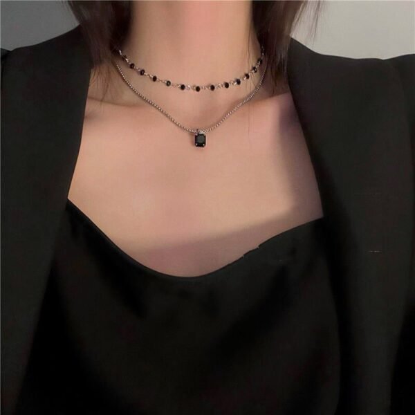 Choker Necklace for Women Double Layer Black Beads Pendant Necklace Gift for Friend Geometric Necklace Collar 2022 Jewelry - Image 3