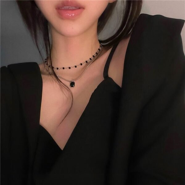 Choker Necklace for Women Double Layer Black Beads Pendant Necklace Gift for Friend Geometric Necklace Collar 2022 Jewelry - Image 5