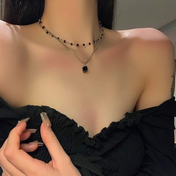 Choker Necklace for Women Double Layer Black Beads Pendant Necklace Gift for Friend Geometric Necklace Collar 2022 Jewelry