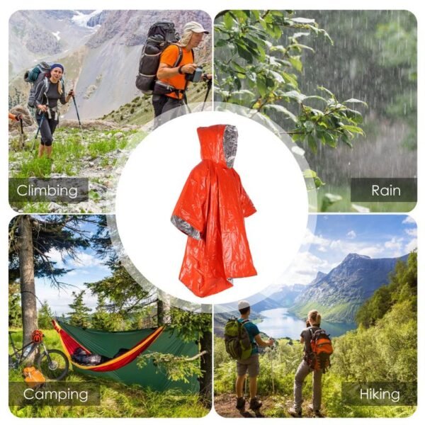 Emergency Water Proof Raincoat Aluminum Film Disposable Poncho Cold Insulation Rainwear Blankets Survival Tool Camping Equipment - Image 5