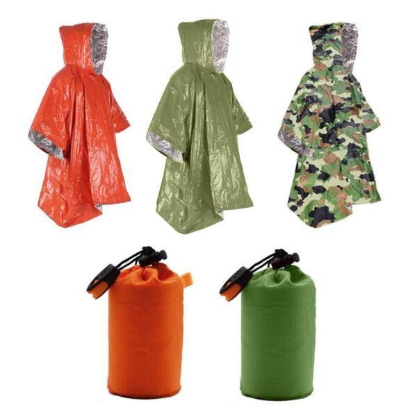 Emergency Water Proof Raincoat Aluminum Film Disposable Poncho Cold Insulation Rainwear Blankets Survival Tool Camping Equipment