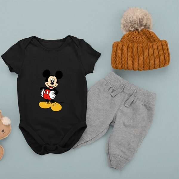 New Born Baby Jumpsuit Kawaii Fashion Color White Cartoon Mickey Mouse Graphic Toddler Short-Sleeved Clothes Infant Black Romper - Image 3