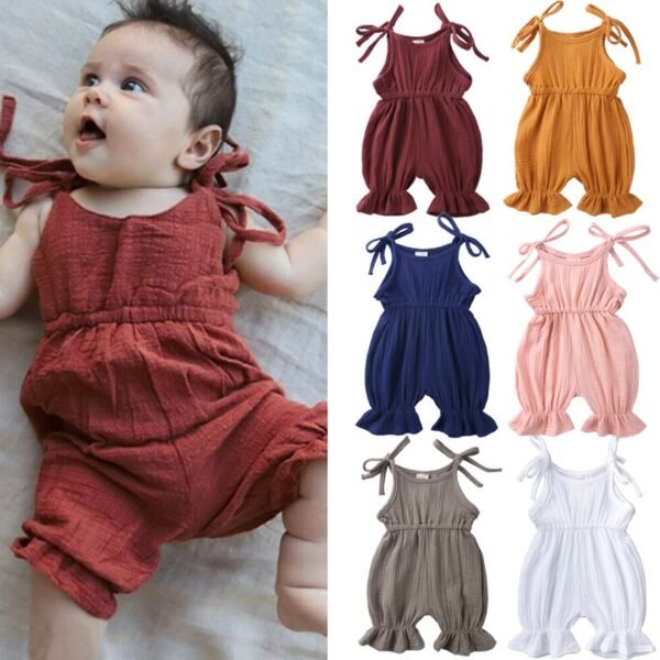 Summer Outfits Baby Girl Clothing Toddler Jumpsuit Fashion Cute Solid Sleeveless Cotton Linen Newborn Rompers Kids Clothes BC019