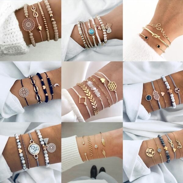 Tocona Bohemian Natural Stone Bead Bracelet Set for Women Luxury Gold Color Bracelets Female Gothic Indian Jewelry Accessories