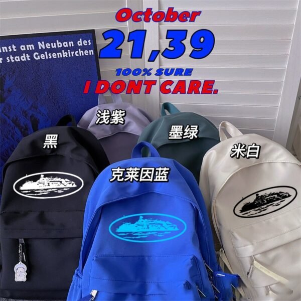 Klein blue letter sailboat printing series waterproof schoolbag simple high school student backpack large-capacity backpack y2k - Image 3