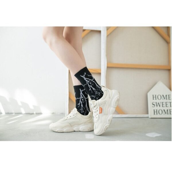 LONCENXIS Men's Cotton Sock Street Style Happy Man Black White Lightning Patterned Hip Hop Sock - Image 6
