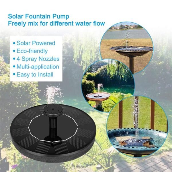 Solar Water Fountain 1w Mini Portable Floating Fountain Pump Waterfall With 10 Nozzles for Garden Backyard Pond Outdoor Decorate - Image 5