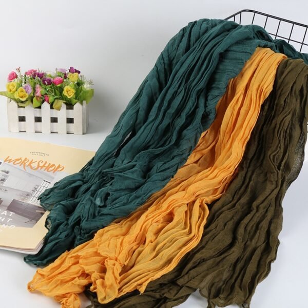 Women's Casual Solid Color Long Scarf Crumpled Soft Long Turban Arab Hijab Spring Summer Fashion Shawls Clothing Accessories - Image 2