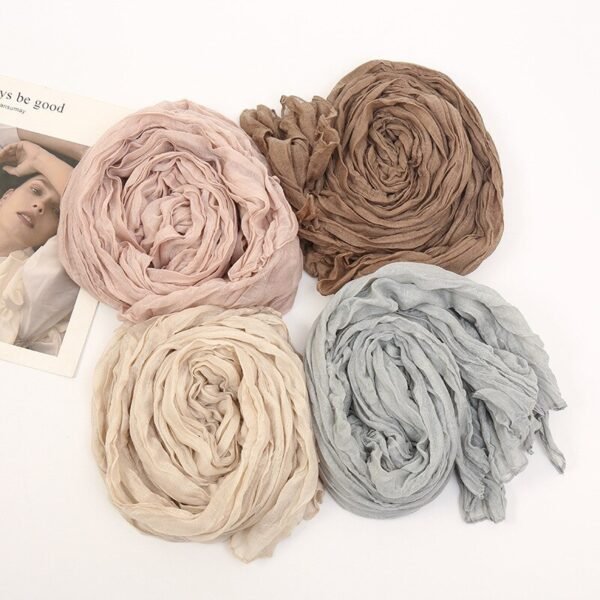 Women's Casual Solid Color Long Scarf Crumpled Soft Long Turban Arab Hijab Spring Summer Fashion Shawls Clothing Accessories - Image 4