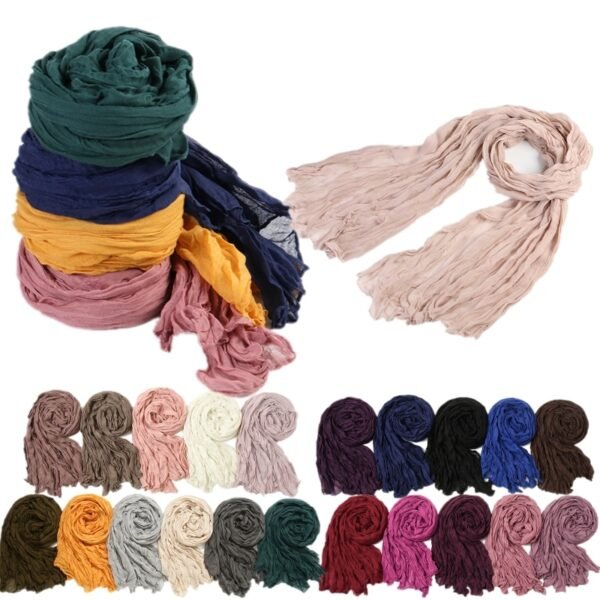 Women's Casual Solid Color Long Scarf Crumpled Soft Long Turban Arab Hijab Spring Summer Fashion Shawls Clothing Accessories